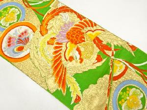 アンティーク　鳳凰に几帳・花・蝶模様織り出し袋帯（材料）